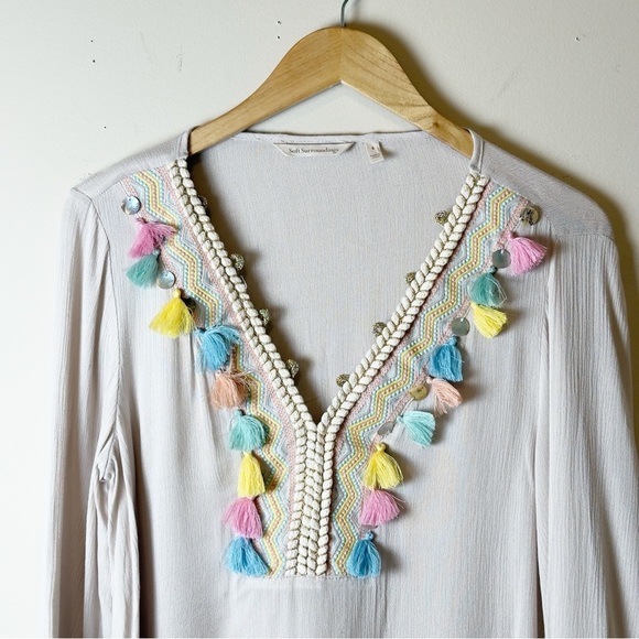 Soft Surroundings Clementine Tassel Tunic Embroidered Boho Beige S - Picture 3 of 9